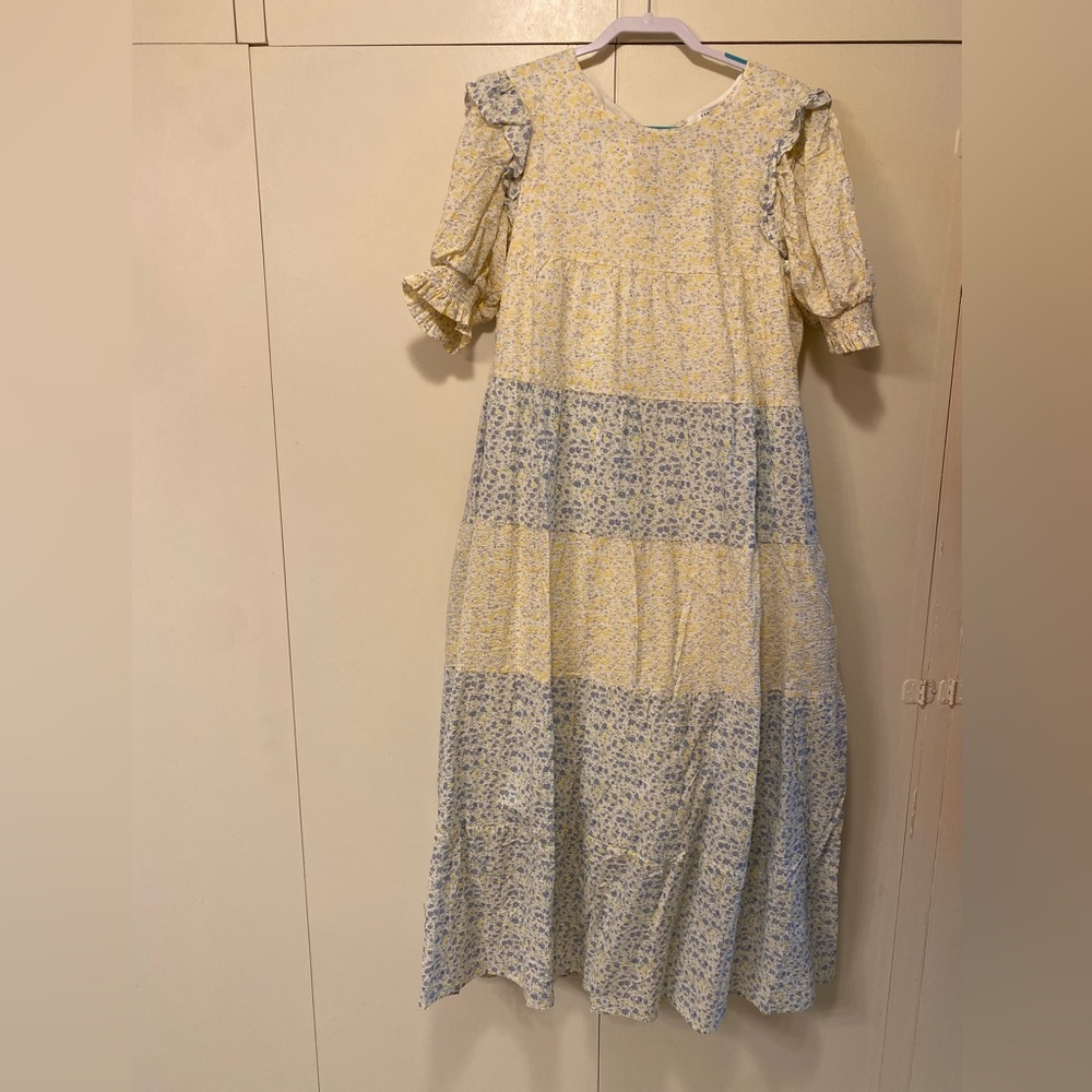 English Factory Yellow and Light Blue Floral Maxi Dress